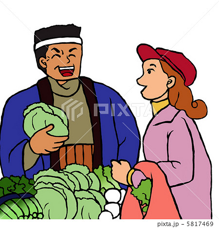 野菜を売る男性と買う女性のイラスト素材