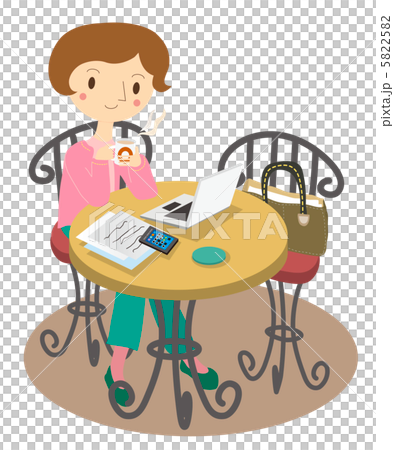 カフェで休憩をする女性 5822582