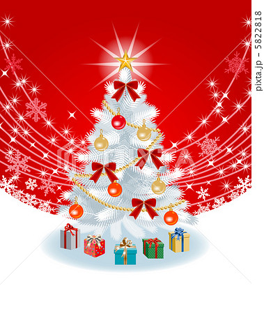 白いクリスマスツリー 赤色背景のイラスト素材