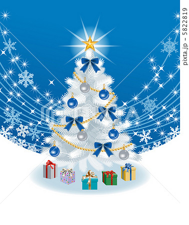 白いクリスマスツリー ディープブルー背景のイラスト素材