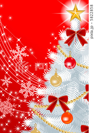 白いクリスマスツリー アップ 赤色背景のイラスト素材