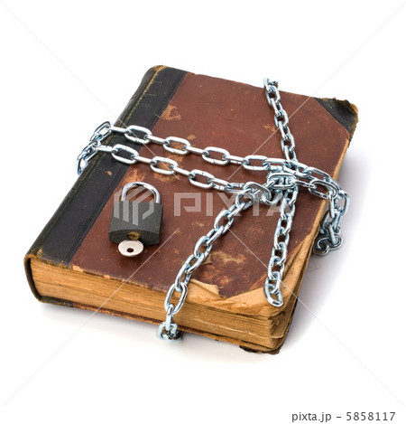 tattered book with chain and padlock isolated on white backgroun tattered book with chain and padlock isolated on white backgroun 5858117