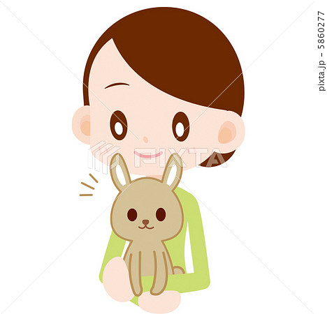 茶色のウサギを抱きかかえる女性のイラスト素材