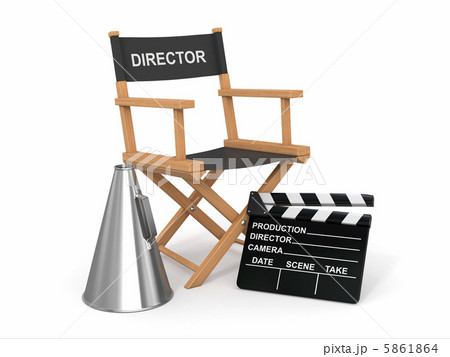 Movie industry. Producer chair, ñlapperboard and bullhornl. 5861864
