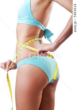 Young lady with centimetr in weight loss concept 5863618