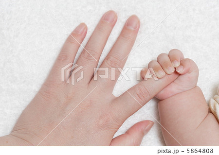 可愛い赤ちゃんの手と大人の手の写真素材