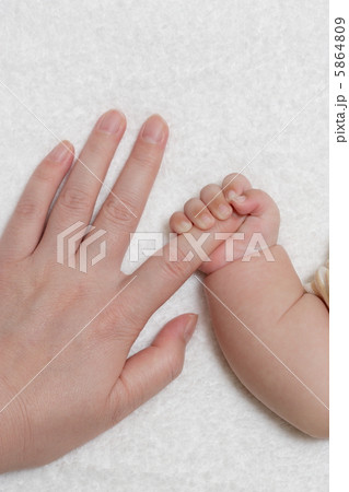 可愛い赤ちゃんの手と大人の手 5864809