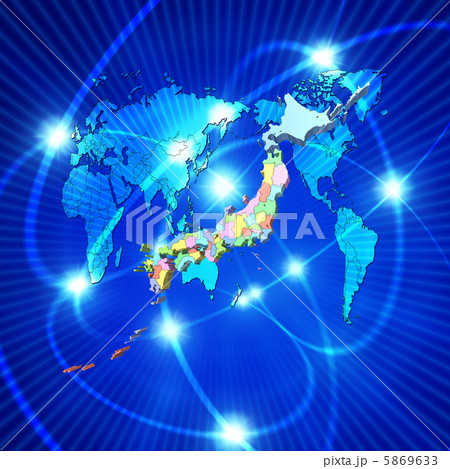 日本地図と世界地図 インターネットの光回線のイラスト素材
