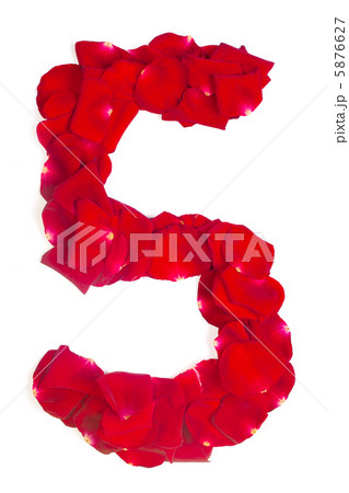 number 5 made from red petals rose on white 5876627