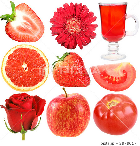 Set of red fruits, vegetables and flowers Set of red fruits, vegetables and flowers 5878617