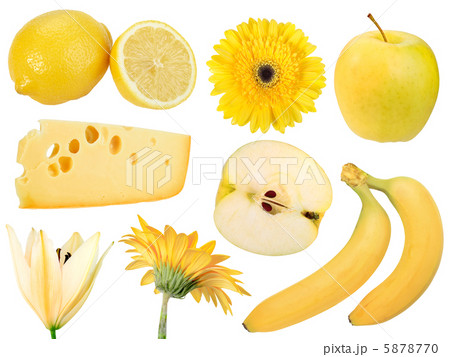 Set of yellow fruits, food and flowers 5878770