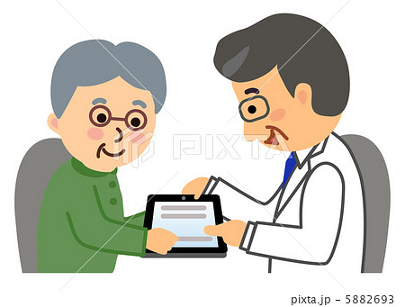 Ipadで説明を受ける患者さんのイラスト素材