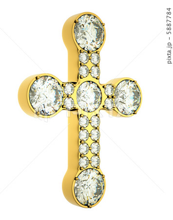 Religion and fashion: golden cross with diamonds isolated 5887784