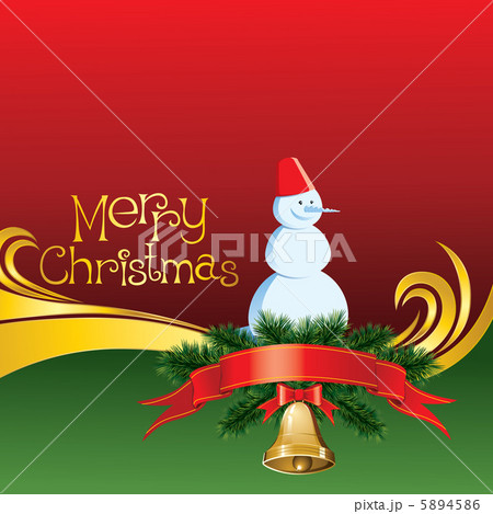 Vector Christmas Card with Bells and Snowman 5894586