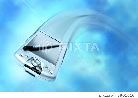 Flying PDA on blue background Flying PDA on blue background 5901016