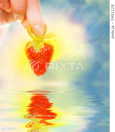 Woman's hand with a fresh strawberry 5901128
