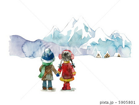 雪山と子供のイラスト素材