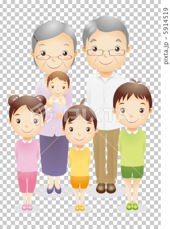 おじいさん、おばあさん、孫たちイラスト 5914519