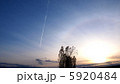 夕闇迫る秋空にヒコーキ雲 5920484
