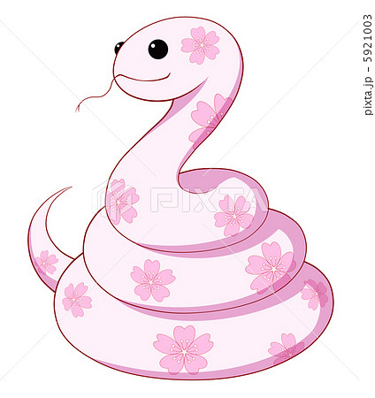 サクラ柄 ピンク蛇のイラスト素材