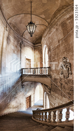 Architectural elements with ancient stairs and arches in high de 5923564