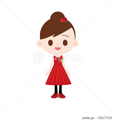 パーティドレスの女の子 赤 バラ飾り付きのイラスト素材
