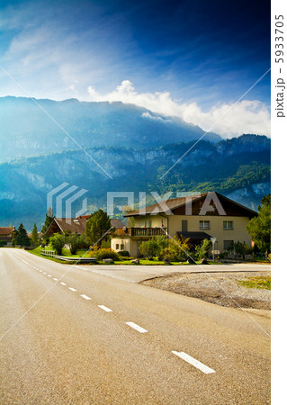 Roadway running across small alpine village Roadway running across small alpine village 5933705