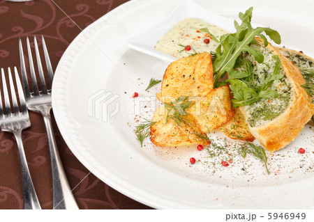 fish pie with sauce and potato chips fish pie with sauce and potato chips 5946949