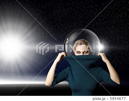 fashion ninja woman in space with glass space-suit fashion ninja woman in space with glass space-suit 5954677