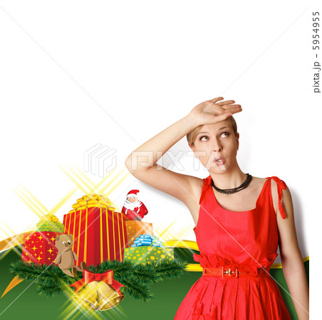 Woman In Red With Christmas Gifts Woman In Red With Christmas Gifts 5954955