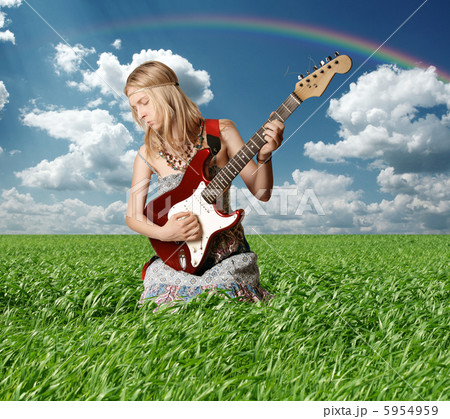 hippie girl with the guitar outdoor 5954959