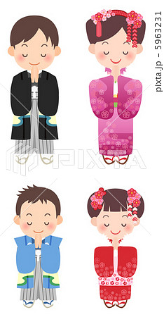 初詣 お祈りセットのイラスト素材