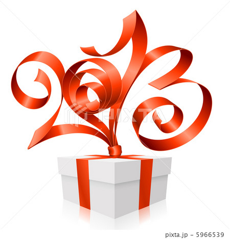 red ribbon in the shape of 2013 and gift box 5966539