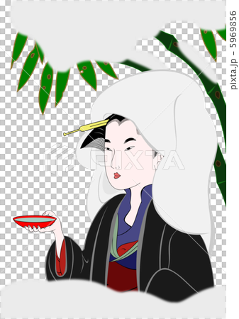 浮世絵、雪と女性 5969856