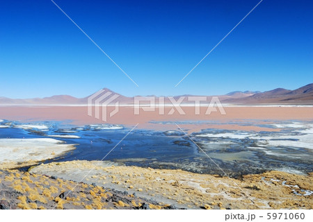 ラグナ コロラダ 赤の湖 ボリビア エドゥアルド アバロア国立自然区 ２０１０年８月撮影の写真素材