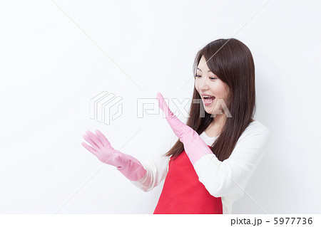 ゴム手袋をした女性の写真素材