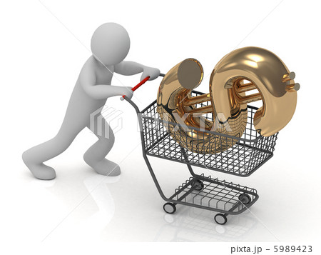 3D small man and shopping trolley 3D small man and shopping trolley 5989423
