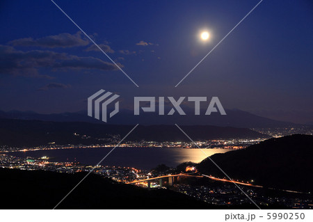 諏訪湖畔の夕景と昇る満月 諏訪湖畔の夕景と昇る満月 5990250