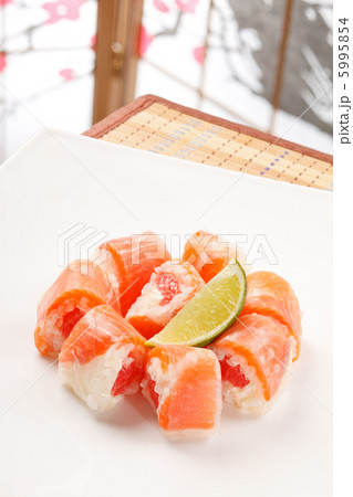 sushi with grapefruit in rice paper 5995854