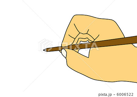 茶色の鉛筆を持った手のイラストのイラスト素材