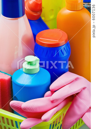 Various cleaning products and pink rubber gloves Various cleaning products and pink rubber gloves 6007136