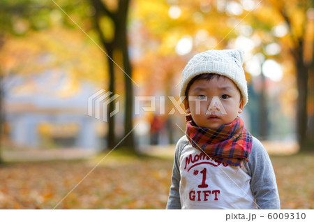紅葉の公園と白い帽子の赤ちゃん 6009310