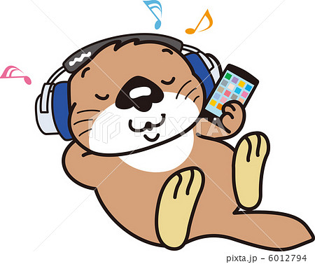 スマホで音楽を聴くラッコのイラスト素材