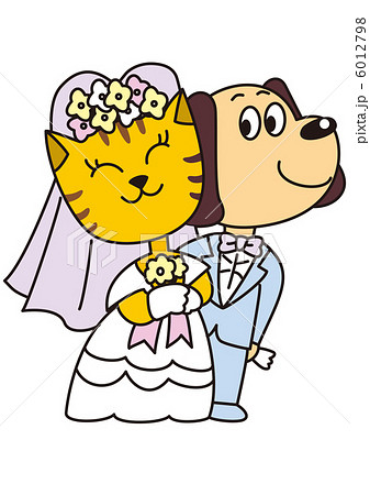 犬と猫の結婚式のイラスト素材