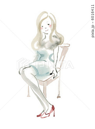 椅子に座る女性のイラスト素材
