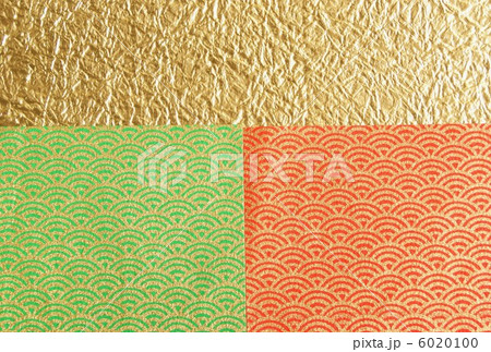 年賀背景素材・鱗模様和紙2種等分と金和紙・横位置ハガキ対応比 6020100