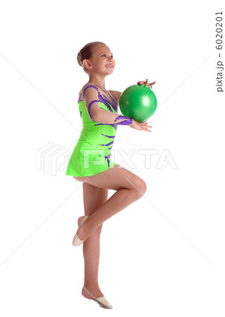 young child gymnast dance with green ball young child gymnast dance with green ball 6020201