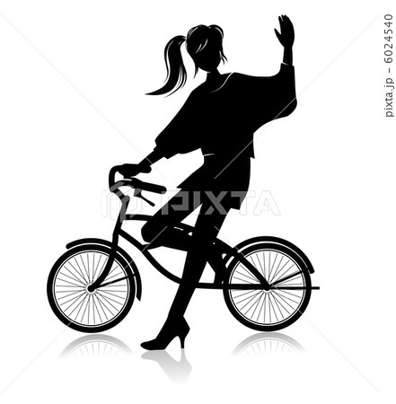 自転車から手を振る女性のイラスト素材