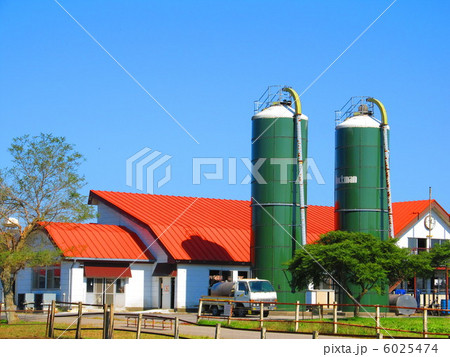 緑のサイロと赤い屋根（マザー牧場/千葉県）の写真素材 [6025474] - PIXTA