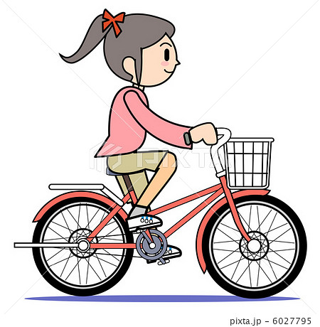 自転車に乗る主婦のイラスト素材